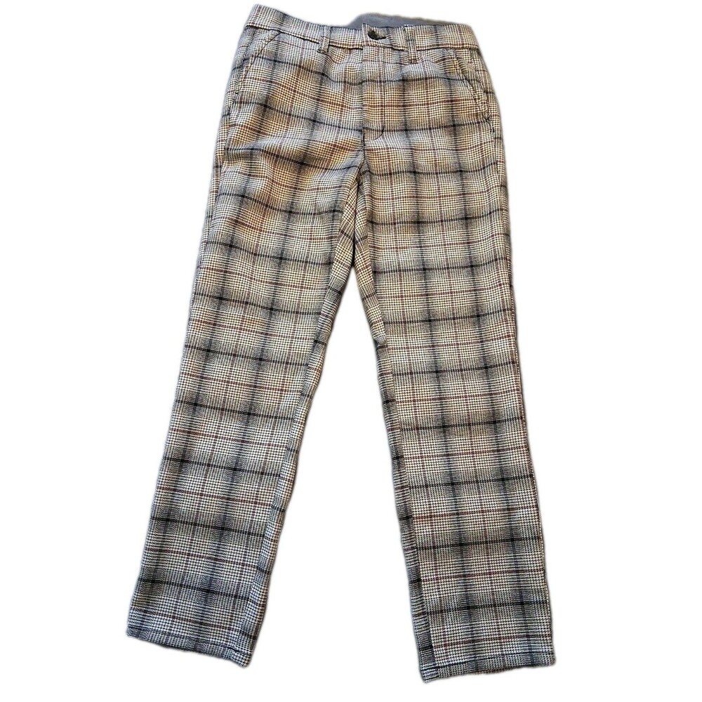 American Eagle Stretch Super High Rise Skinny Trouser White Black Red Plaid 70s